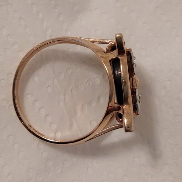 ONYX 14KT YELLOW GOLD CAT DIAMOND ACCENTS RING VINTAGE - Picture 13 of 14